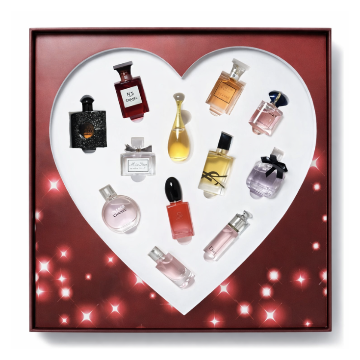 Mini Designer Perfume Gift Set, 12 Piece Collection Mix Brands + Red Paper Gift Bag