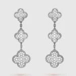 CLOVER 3 MOTIF DIAMOND SILVER DROP EARRINGS