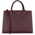 Pr.ada | Bibliotheque Saffiano City Leather Tote Handbag In A Burgundy Color