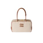 M.iu M.iu |  Beau canvas and leather bag Beige/brandy