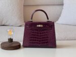 Her.mes | Kelly Handbag Made From Crocodile Mahroon Color - Image 2