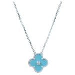 CLOVER 15MM DIAMOND SVRES PORCELAIN NECKLACE SILVER
