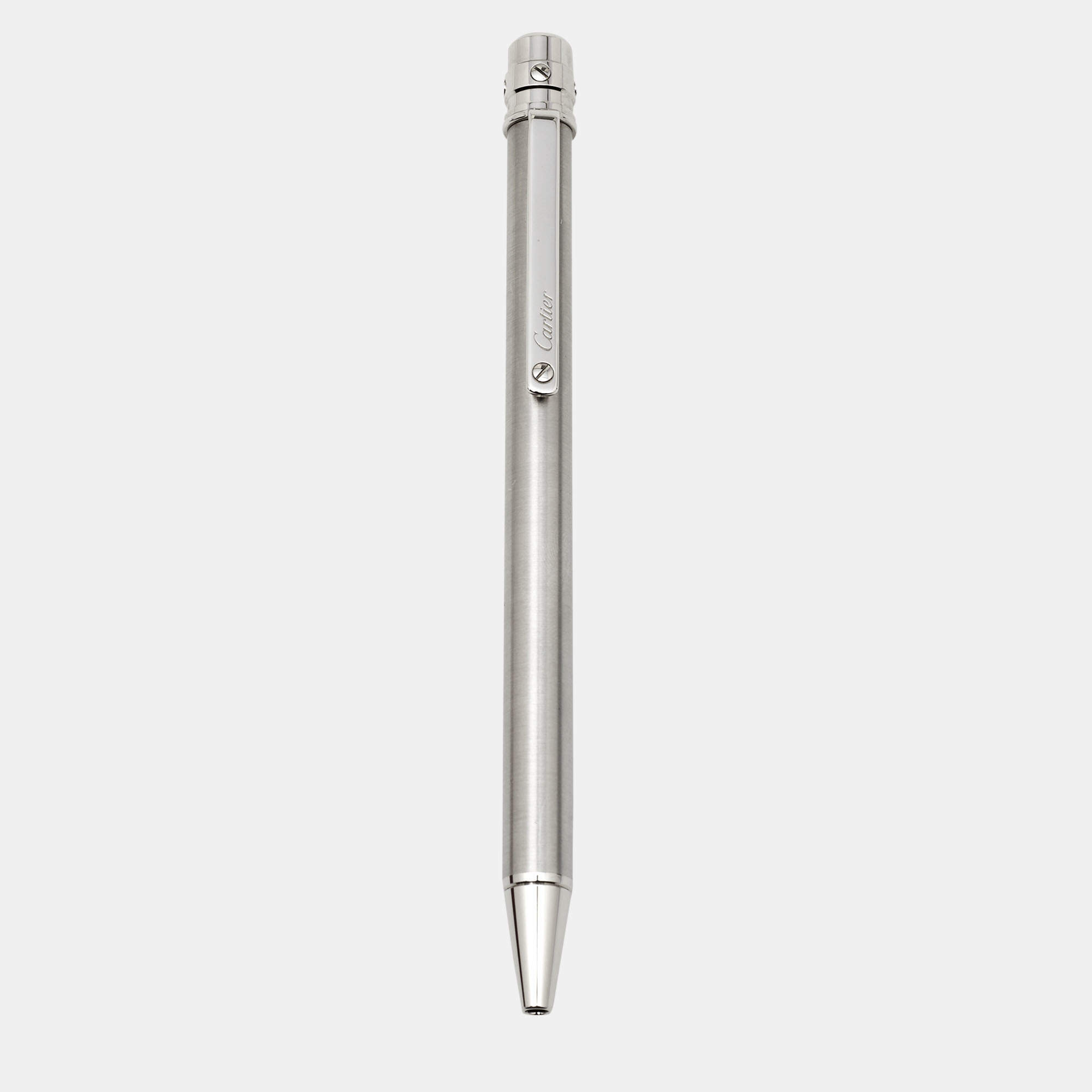 Cartier Santos De Cartier Godron Silver Tone Ballpoint Pen