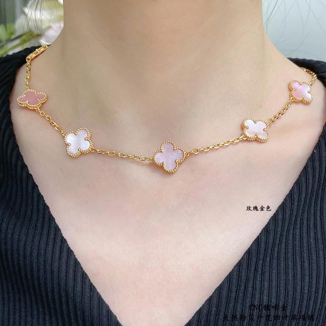 ping10-11 CLOVER 10 MOTIFS PINK MOP NECKLACE - Image 1