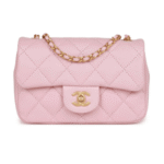 Chan.el | Mini Rectangular Flap Bag With Heart Chain In Pink Lambskin And Antique Gold-tone Hardware