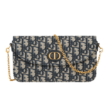 Di.or | 30 Montaigne East-west Chain Bag In Blue Dior Oblique Jacquard Canvas.