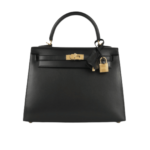 Her.mès Bag | Kelly 28 Sellier Handbag In Black Box Calfskin Leather With Gold Hardware.