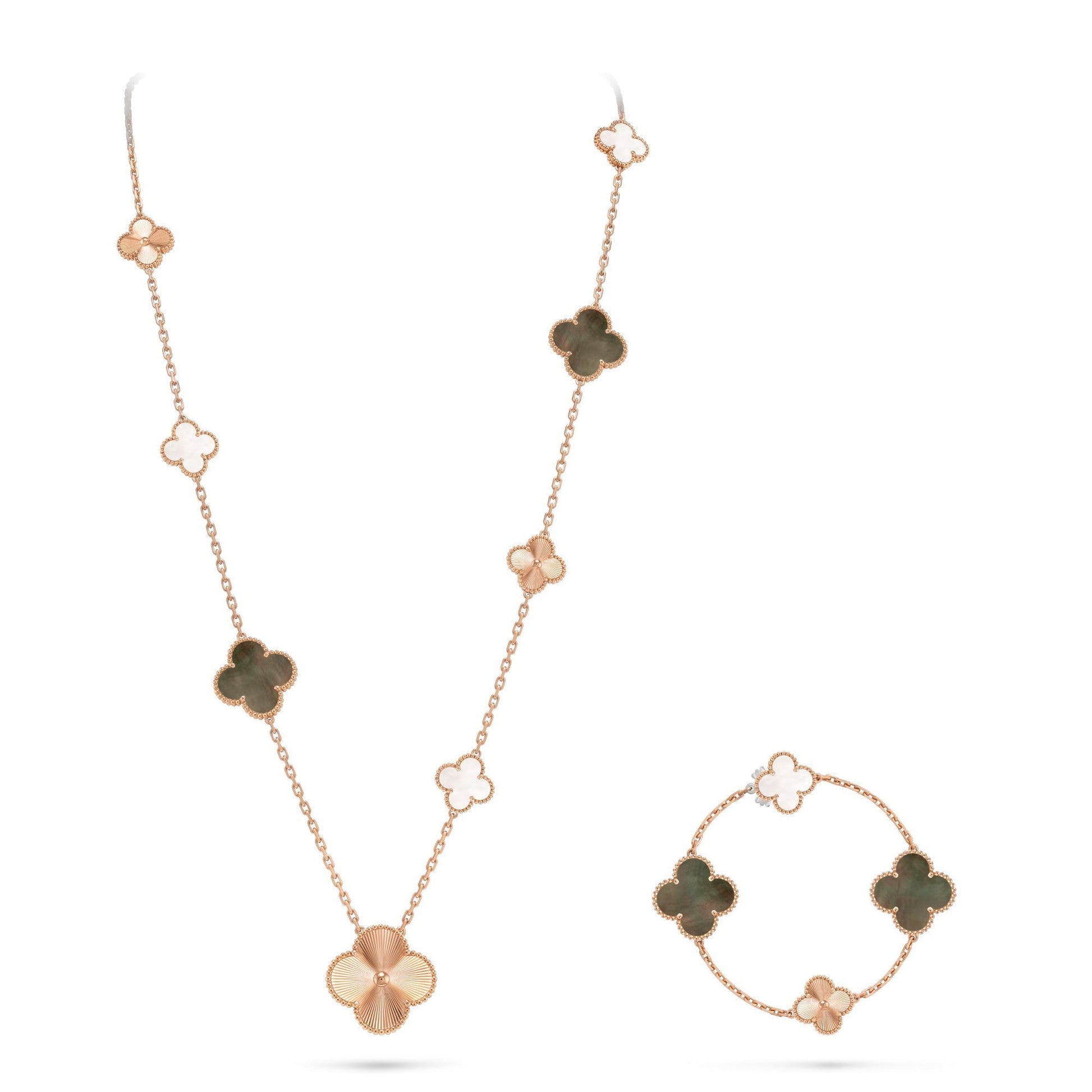 rose-gold-2 DETACHABLE CLOVER 15(11+4) FLOWER ROSE GOLD NECKLACE SET - Image 1