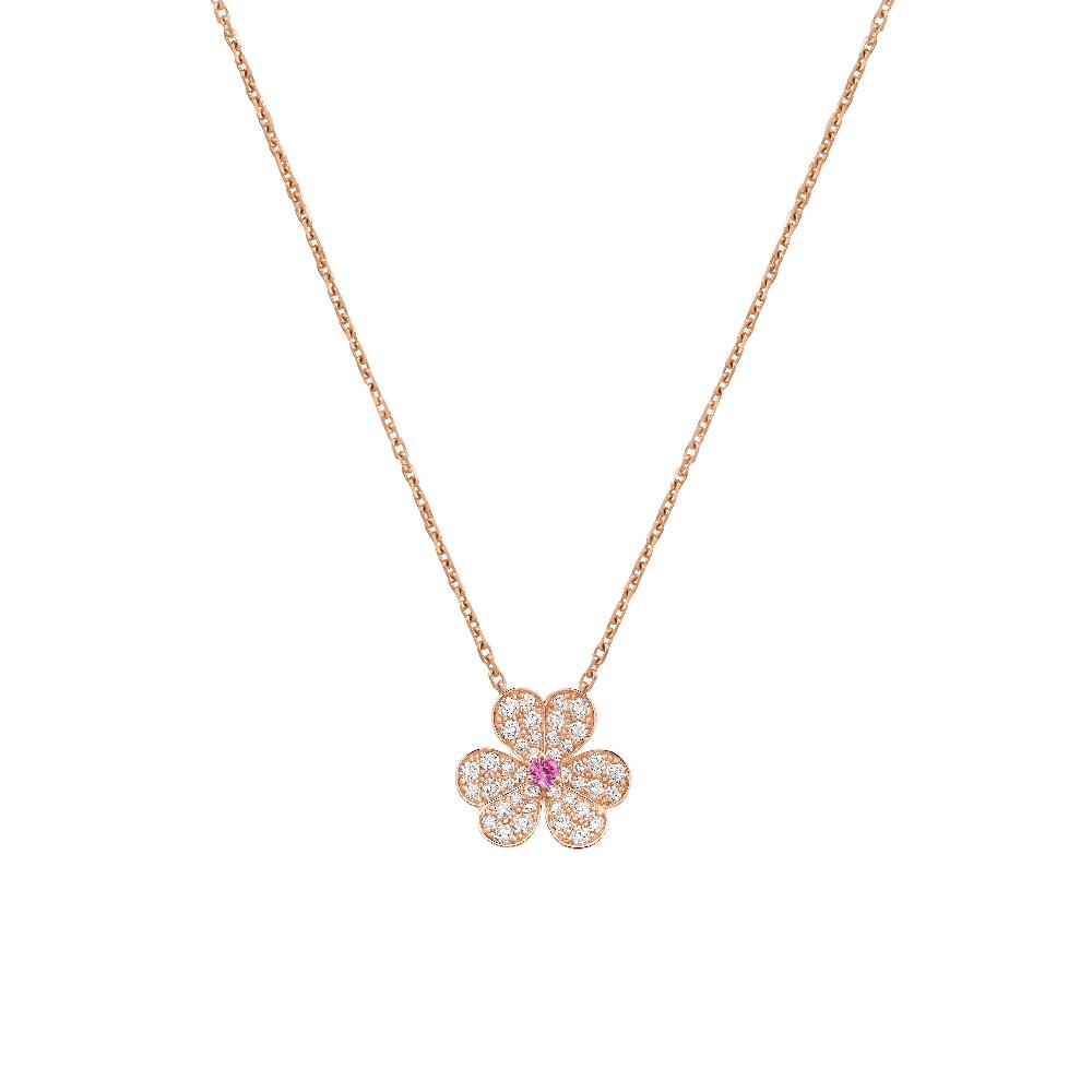 van-cleef-arpels-frivole-pendant-small-model-rose-gold-diamond-pink-sapphire-vcarp6l400-coral-1_199bfe91-c24f-47dd-88a9-24c88c831118 FRIVOLE ROSE GOLD FLOWER DIAMOND NECKLACE - Image 1