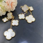 CLOVER EARRINGS WHITE MOP 4 MOTIFS GOLD - Image 3