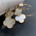 CLOVER EARRINGS WHITE MOP 4 MOTIFS GOLD - Image 7