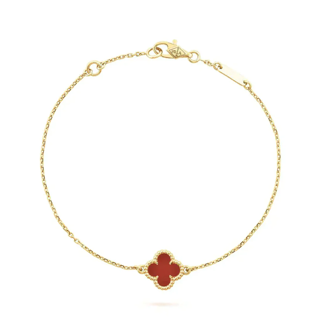van-cleef-arpels-sweet-alhambra-bracelet-yellow-gold-carnelian-customized-edition-coral-8_529758c0-6948-44ef-a19a-50c47f534c1a CLOVER CARNELIAN SINGLE FLOWER BRACELET - Image 1