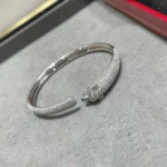 PANTHERE FULL DIAMOND OPEN BRACELET - Silver, 925 Sterling Silver - 18k Gold Plated