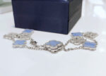 CLOVER 10 MOTIFS CHALCEDONY DIAMONDS SILVER NECKLACE - Image 3