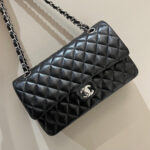 FLAP BAG 25CM SILVER HARDWARE BLACK LAMBSKIN - Image 11