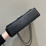 FLAP BAG 25CM SILVER HARDWARE BLACK LAMBSKIN - Image 6