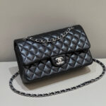 FLAP BAG 25CM SILVER HARDWARE BLACK LAMBSKIN - Image 2
