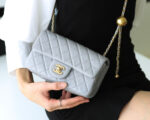 FLAP BAG 20CM GREY LAMBSKIN GOLD HARDWARE - Image 3