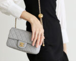 FLAP BAG 20CM GREY LAMBSKIN GOLD HARDWARE - Image 15