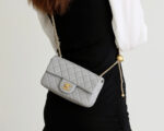 FLAP BAG 20CM GREY LAMBSKIN GOLD HARDWARE - Image 7