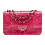 Jumbo Classic Double Flap 2014 Dragonfruit Pink Embossed Python Leather Shoulder Bag