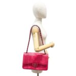 Jumbo Classic Double Flap 2014 Dragonfruit Pink Embossed Python Leather Shoulder Bag - Image 3