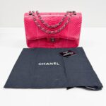 Jumbo Classic Double Flap 2014 Dragonfruit Pink Embossed Python Leather Shoulder Bag - Image 4