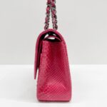 Jumbo Classic Double Flap 2014 Dragonfruit Pink Embossed Python Leather Shoulder Bag - Image 5