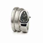 Branded Snake Watch, Black Watch Face, Silver