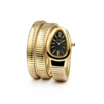 Branded Snake Watch, Black Watch Face, Gold