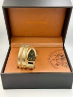 Branded Snake Watch, Black Watch Face, Gold - Image 2