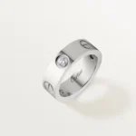 Branded, Classic LOVE Ring with Three Diamonds, White Gold