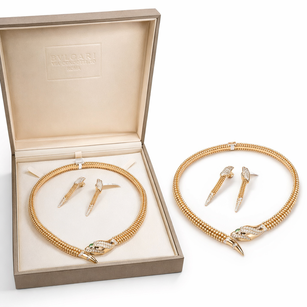 file_00000000f9ec724383bc946f83f9b906.png Branded full set Necklace , Earings , Bangle & Ring Gold plated with Swarovski Stones - Image 1