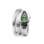 Branded Snake Watch, Green Watch Face, Silver