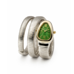 Branded Snake Watch, Green Watch Face, Pale Gold