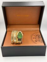 Branded Snake Watch, Green Watch Face, Gold - Image 2