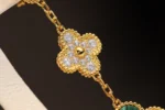 CLOVER EARRINGS GOLD MALACHITE DIAMOND 3 MOTIF - Image 10