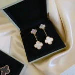 CLOVER 2 MOTIF WHITE MOP EARRINGS - Image 3