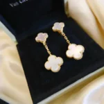 CLOVER 2 MOTIF WHITE MOP EARRINGS - Image 4