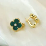 CLOVER MEDIUM 1 MOTIFS MALACHITE DIAMOND EARRINGS - Image 6