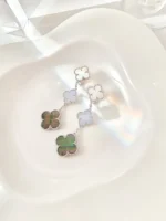 CLOVER 3 MOTIFS CHALCEDONY DARK MOP SILVER EARRINGS - Image 8