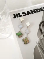 CLOVER 3 MOTIFS CHALCEDONY DARK MOP SILVER EARRINGS - Image 6