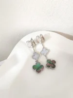 CLOVER 3 MOTIFS CHALCEDONY DARK MOP SILVER EARRINGS - Image 5