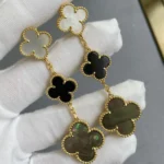 CLOVER 3 MOTIF MOP ONYX DARK MOP PINK GOLD EARRINGS - Image 5
