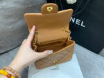 MINI SQUARE FLAP BAG 17CM BROWN LAMBSKIN GOLD HARDWARE - Image 7