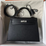 HM KELLY 25CM BLACK EPSOM SILVER HARDWARE