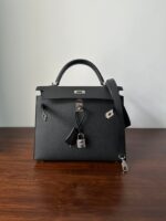 HM KELLY 25CM BLACK EPSOM SILVER HARDWARE - Image 7