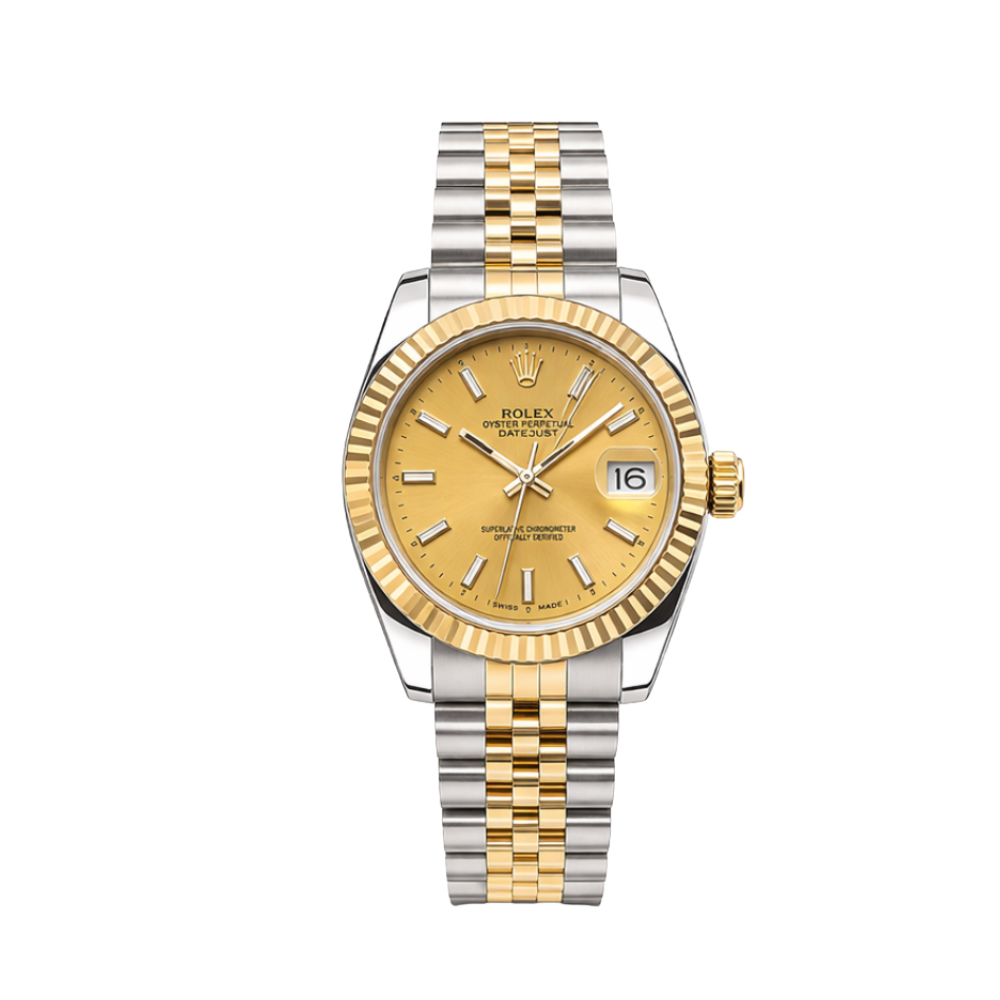 1_e684dd3e-26db-4458-a42f-43e4bd4afdaf Rolex Datejust Golden Dial Fluted Bezel Watch - Image 1