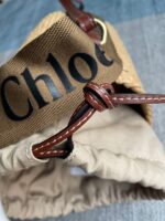 SMALL WOODY BASKET 17 IN NATURAL FIBERS BROWN WEBBING DARK BROWN CALFSKIN - Image 12