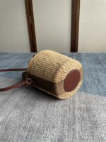 SMALL WOODY BASKET 17 IN NATURAL FIBERS BROWN WEBBING DARK BROWN CALFSKIN - Image 7